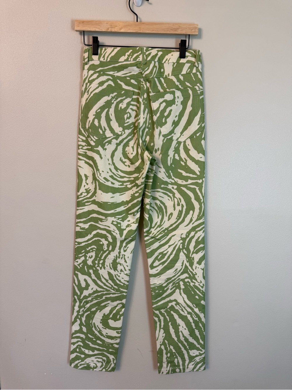 Vatka Lokum Green Swirl High Rise Straight Leg Pants US 4 Kendall Jenner - Picture 7 of 10